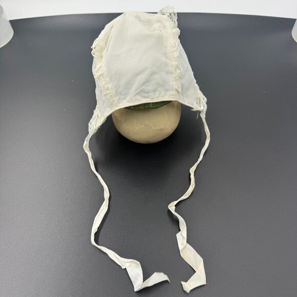 Vintage Frilly Baby Bonnet Lace Ruffle Infant Christening Hat Heirloom - Picture 6 of 16